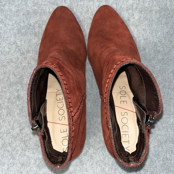 Sole Society Suede Boots Booties Size 7.5 Ankle Block Heel Boho Western - Picture 4 of 11